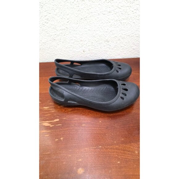 Crocs Women's Black Teardrop Slingbacks Flats W7 Casual Slip-On Shoes - Picture 2 of 7